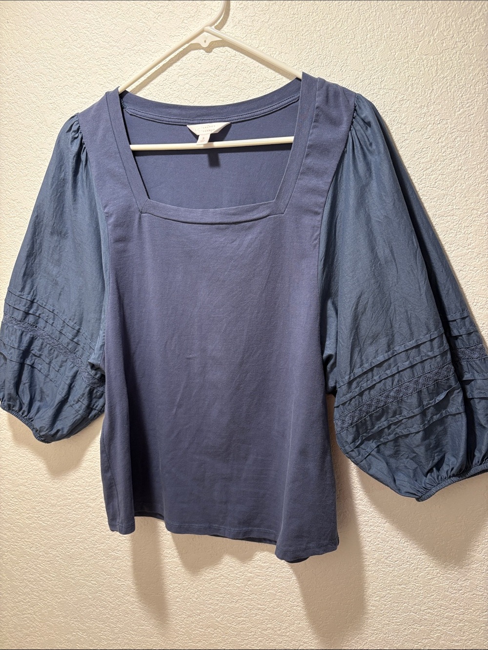 LC Lauren Conrad Dusty Blue Square Neck Puff Sleeve Blouse